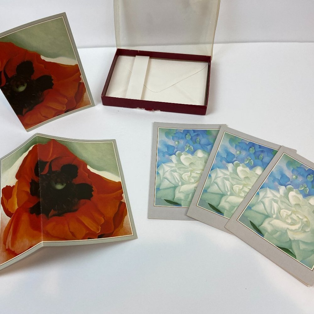 Vintage 5 Art Cards Artist Georgia O'Keeffe Poppy White Rose
